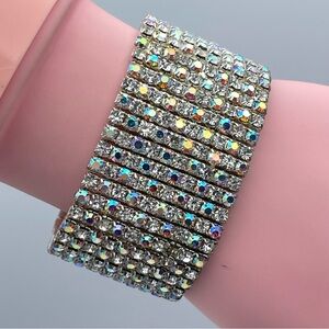 Vintage Wide Rhinestone Stretch Bracelet – Multi-Row Sparkle